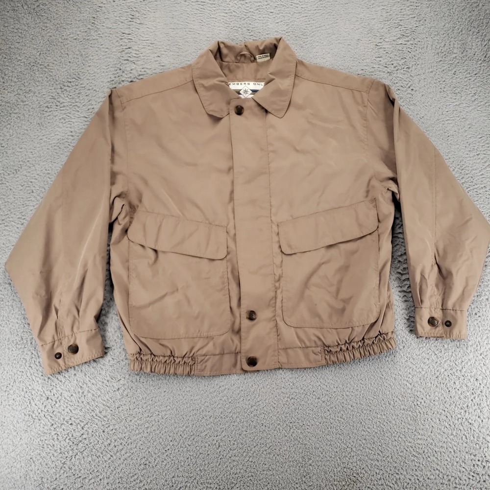 Members Only Jacket Mens Medium Tan Microfiber Pockets Bomber Long‎ Sleeve Cafe
